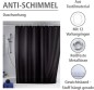 Preview: WENKO Anti-Schimmel Duschvorhang Uni Black, 180 x 200 cm waschbar, 20043100