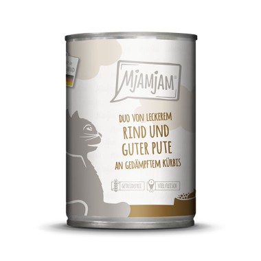 MjAMjAM DUO von leckerem Rind & guter Pute an gedämpftem Kürbis, 400g, 11344