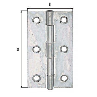 Alberts Scharnier, Schmal: Stahl roh, sendzimirverzinkt, mit vernietetem Edelstahlstift 80x41x1,2mm 345419
