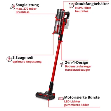 Preview: Einhell Akku-Stielstaubsauger TE-SV 18/270 Li BL-Solo 2347225