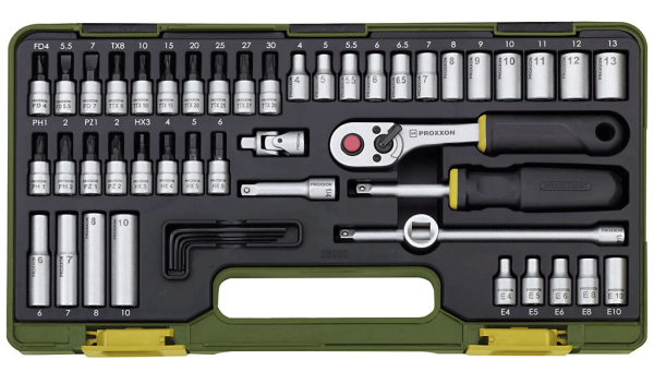 PROXXON Steckschlüsselsatz, 50-teiliges Werkzeug-Set mit Kunststoffkoffer, 23280