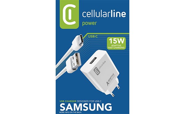 Cellularline Reiselader-Set 15W USB Typ-A inkl. Kabel für Samsung Type-C ACHSMKIT15WTYCW
