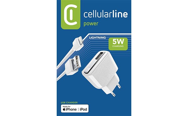 Cellularline Reiselader-Set 5W USB Type-A inkl. Kabel für Apple Lightning ACHUSBMFIIPH5W