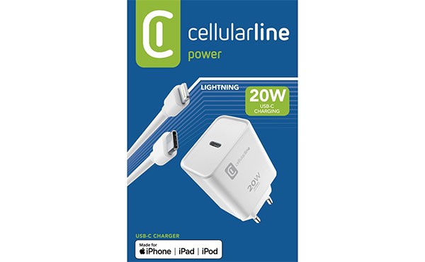 Cellularline Reiselader-Set 20W USB Type-C inkl. Kabel für Apple Lightning ACHIPHKITC2LMFI20W
