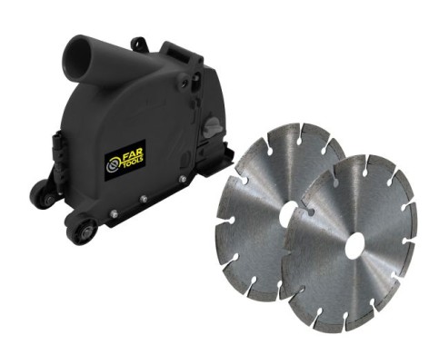 Nutengehäuse für Beton plus 2 Diamantscheiben Beton. 125 mm für Winkelschleifer 115/125 mm, kompatibel mit allen Schleifern dank 4 Reduzierringen 115925