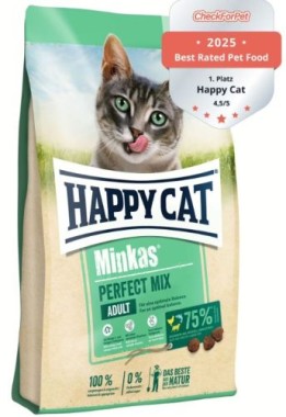 Happy Cat Minkas Perfect Mix Geflügel, Fisch & Lamm, Trockenfutter für ausgewachsene Katzen, 500 g, 171047