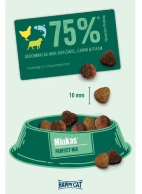 Preview: Happy Cat Minkas Perfect Mix Geflügel, Fisch & Lamm, Trockenfutter für ausgewachsene Katzen, 500 g, 171047