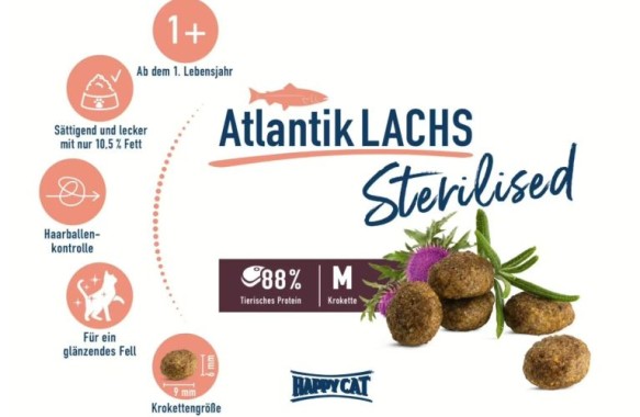 Preview: Happy Cat Sterilised Adult Atlantik Lachs , Trockenfutter für sterilisierte Katzen, 1,3 kg, 171168