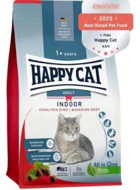 Happy Cat Indoor Adult Voralpen-Rind, Trockenfutter für Wohnungskatzen, 300 g, 171161