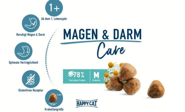 Preview: Happy Cat Care Magen & Darm, Trockenfutter mit Ente für Sensible Katzen, 300 g, 171182