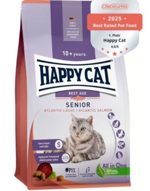 Happy Cat Senior Atlantik Lachs, Trockenfutter für Katzensenioren ab dem 8. Lebensjahr, 1,3 kg, 171175