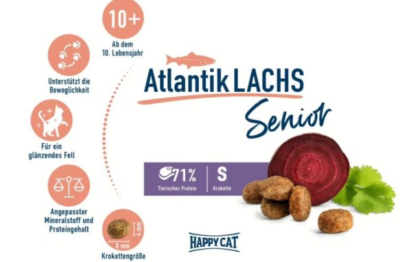 Preview: Happy Cat Senior Atlantik Lachs, Trockenfutter für Katzensenioren ab dem 8. Lebensjahr, 1,3 kg, 171175