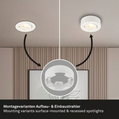 Preview: BRILONER - 2 in 1 LED Aufbauspot und Einbaustrahler schwenkbar, warmweißes Licht, 5W, 230V, 7991016