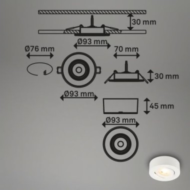 BRILONER - 2 in 1 LED Aufbauspot und Einbaustrahler schwenkbar, warmweißes Licht, 5W, 230V, 7991016