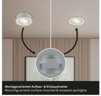 BRILONER - 2 in 1 LED Aufbauspot und Einbaustrahler schwenkbar, warmweißes Licht, 5W, 230V, 7991014