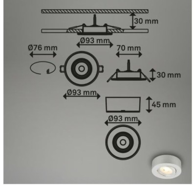 BRILONER - 2 in 1 LED Aufbauspot und Einbaustrahler schwenkbar, warmweißes Licht, 5W, 230V, 7991014