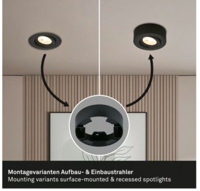 BRILONER - 2 in 1 LED Aufbauspot und Einbaustrahler schwenkbar, Ø90mm, warmweißes Licht, 230V, 7990015