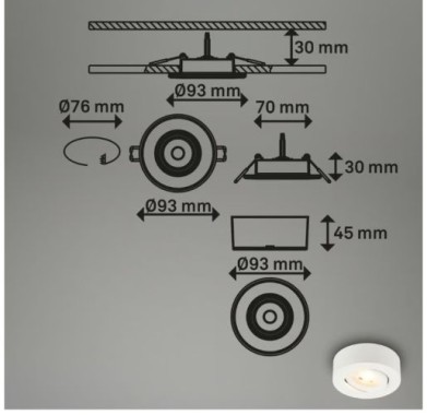 BRILONER - 2 in 1 LED Aufbauspot und Einbaustrahler schwenkbar, Ø90mm, warmweißes Licht, 230V, 7990016
