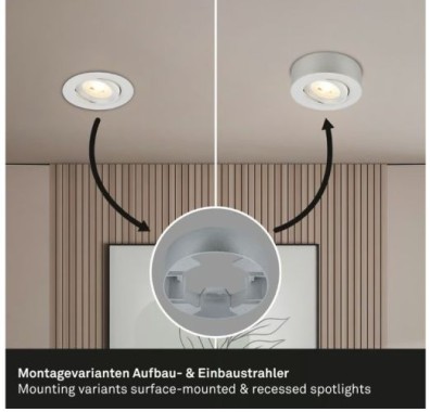 BRILONER - 2 in 1 LED Aufbauspot und Einbaustrahler schwenkbar, Ø90mm, warmweißes Licht, 230V, 7990014