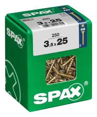 SPAX Universalschraube, 3,5 x 25 mm, 250 Stück, Vollgewinde, Senkkopf, Kreuzschlitz Z2, 4CUT, YELLOX, 4081020350257 4
