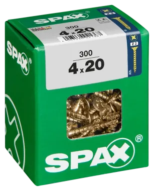 SPAX Universalschraube, 4 x 20 mm, 300 Stück, Vollgewinde, Senkkopf, Kreuzschlitz Z2, 4CUT, YELLOX, 4081020400207 4