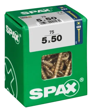 SPAX Universalschraube, 5 x 50 mm, 75 Stück, Vollgewinde, Senkkopf, Kreuzschlitz Z2, 4CUT, YELLOX, 4081020500507 4