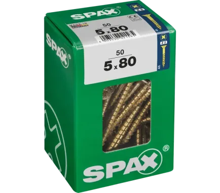 SPAX Universalschraube, 5 x 80 mm, 50 Stück, Teilgewinde, Senkkopf, Kreuzschlitz Z2, 4CUT, YELLOX, 4081020500807 4