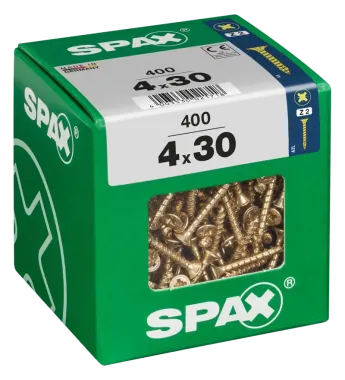 SPAX Universalschraube, 4 x 30 mm, 400 Stück, Vollgewinde, Senkkopf, Kreuzschlitz Z2, 4CUT, YELLOX, 4081020400308 4