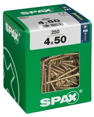 SPAX Universalschraube, 4 x 50 mm, 250 Stück, Vollgewinde, Senkkopf, Kreuzschlitz Z2, 4CUT, YELLOX, 4081020400508 4