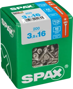 SPAX Edelstahlschraube, 3,5 x 16 mm, 200 Stück, Vollgewinde, Senkkopf, T-STAR plus T15, 4CUT, Edelstahl rostfrei A2, 4197000350167 3