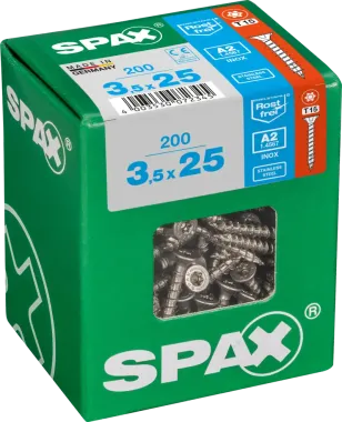 SPAX Edelstahlschraube, 3,5 x 25 mm, 200 Stück, Vollgewinde, Senkkopf, T-STAR plus T15, 4CUT, Edelstahl rostfrei A2, 4197000350257 3
