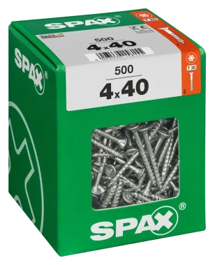 SPAX Universalschraube, 4 x 40 mm, 500 Stück, Teilgewinde, Senkkopf, T-STAR plus T20, 4CUT, WIROX, 4191010400406 4