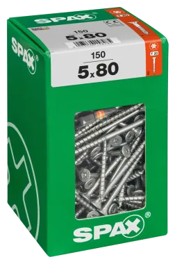 SPAX Universalschraube, 5 x 80 mm, 150 Stück, Teilgewinde, Senkkopf, T-STAR plus T20, 4CUT, WIROX, 4191010500806 3