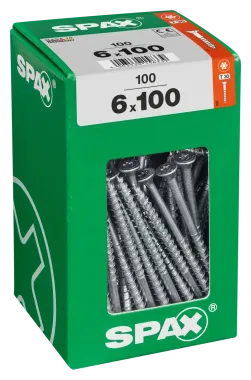SPAX Universalschraube, 6 x 100 mm, 100 Stück, Teilgewinde, Senkkopf, T-STAR plus T30, 4CUT, WIROX, 4191010601006 3