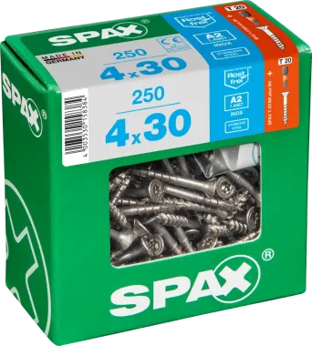 SPAX Edelstahlschraube, 4 x 30 mm, 250 Stück, Teilgewinde, Senkkopf, T-STAR plus T20, 4CUT, Edelstahl rostfrei A2, 4197000400306 3
