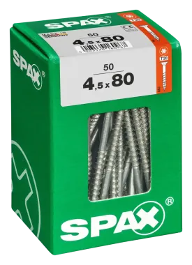 SPAX Universalschraube, 4,5 x 80 mm, 50 Stück, Teilgewinde, Senkkopf, T-STAR plus T20, 4CUT, WIROX, 4191010450807 3