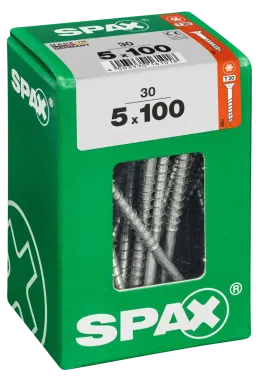 SPAX Universalschraube, 5 x 100 mm, 30 Stück, Teilgewinde, Senkkopf, T-STAR plus T20, 4CUT, WIROX, 4191010501007 4