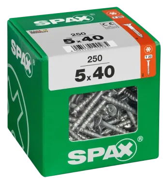SPAX Universalschraube, 5 x 40 mm, 250 Stück, Teilgewinde, Senkkopf, T-STAR plus T20, 4CUT, WIROX, 4191010500406 4