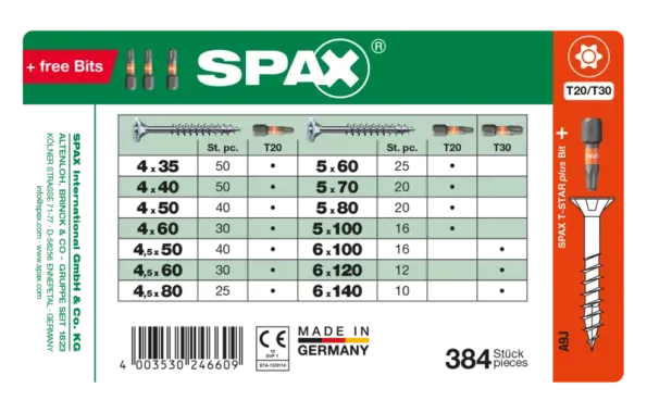 SPAX Sortiment Koffer, Schrauben-Set mit 14 Abmessungen, 387 Stück, Senkkopf, T-STAR plus, WIROX, 4000001991169 3