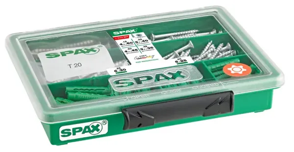 SPAX Sortiment klein, Schrauben-Set mit 4 Abmessungen + Dübel, 160 Stück, Senkkopf, T-STAR plus, WIROX, 4000001991179 1