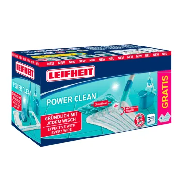Preview: Leifheit Set Power CLEAN, rückenschonender Bodenwischer mit Reinigungsklingen und Wischtuchpresse, 55515