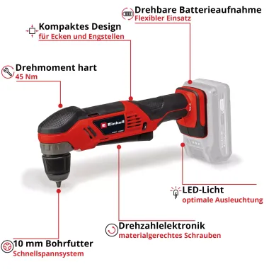 Preview: Einhell Akku-Winkelbohrmaschine TE-AD 18 Li-Solo 4514290