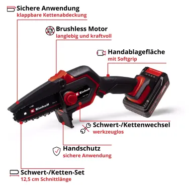Preview: Einhell Akku-Astkettensäge GE-PS 18/15 Li BL Kit inkl. 1x2,5Ah Akku + Ladegerät 4600045