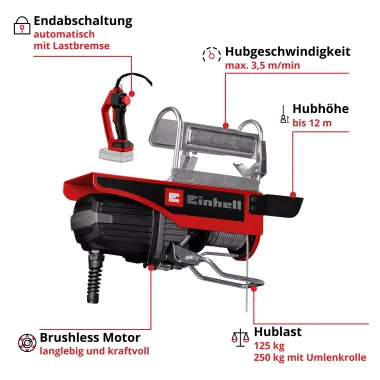 Preview: Einhell Akku-Seilhebezug TE-EH 18/250 Li BL-Solo, 2255161