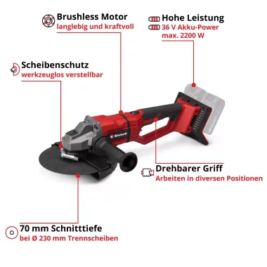 Preview: Einhell Professional Akku-Winkelschleifer TP-AG 36/230-22 Li BL - Solo 4431161