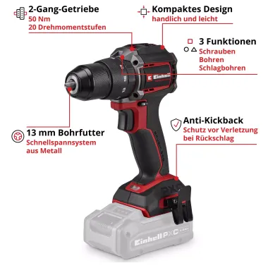 Preview: Einhell PROFESSIONAL Akku-Schlagbohrschrauber TP-CD 18/50-C Li-i BL (2x3Ah), 4514406