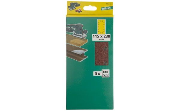 wolfcraft 5 Haft-Schleifstreifen f. Holz/Metall K120 115x230mm 3185000