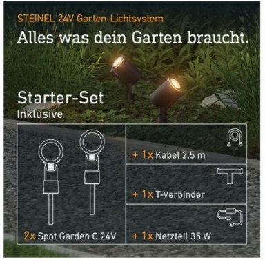 Steinel Spot Garden C 24V Starter-Set, inkl. 2x LED-Gartenstrahler mit Erdspieß und Zubehör, App-Steuerung, Ohne Sensor, 093907