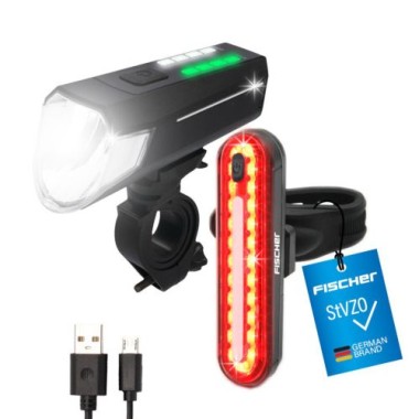 Fischer Akku-USB-LED Beleuchtungsset 80Lux, inkl. Bremslicht Stableuchte, 50647