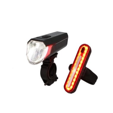 Preview: Fischer Akku-USB-LED Beleuchtungsset 80Lux, inkl. Bremslicht Stableuchte, 50647